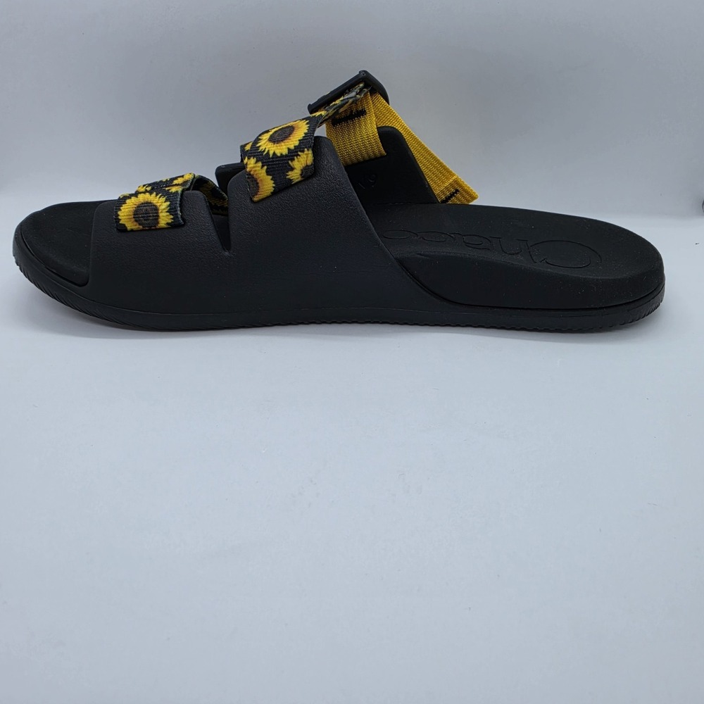 Chaco Slide Sandals Women's 9 Black Yellow Sunflower Floral Buckle Straps - Picture 10 of 11
